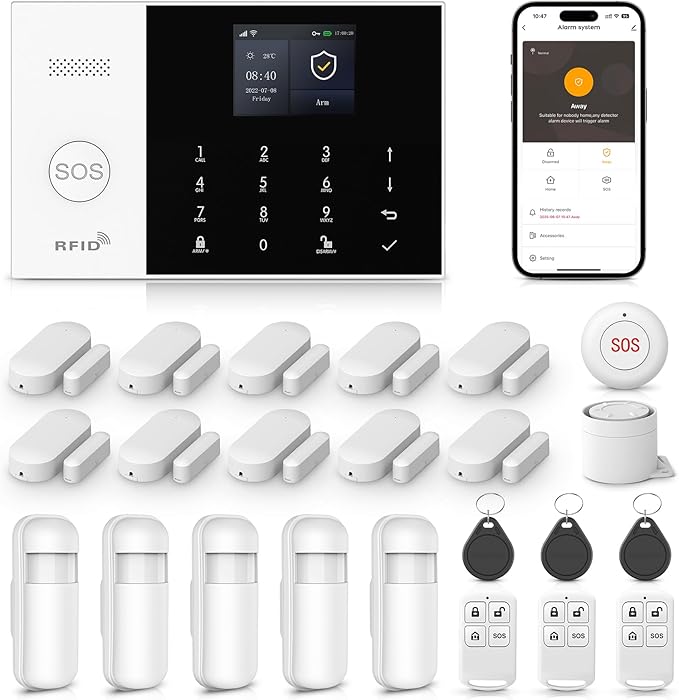LWOHSI Wireless Alarm System,DIY 4G/WiFi Home Security Systems,Phone APP Alert,Door/Window and Motion Sensors,Remote Control for Home,Apartment,No Contract Fee (24 PCS)