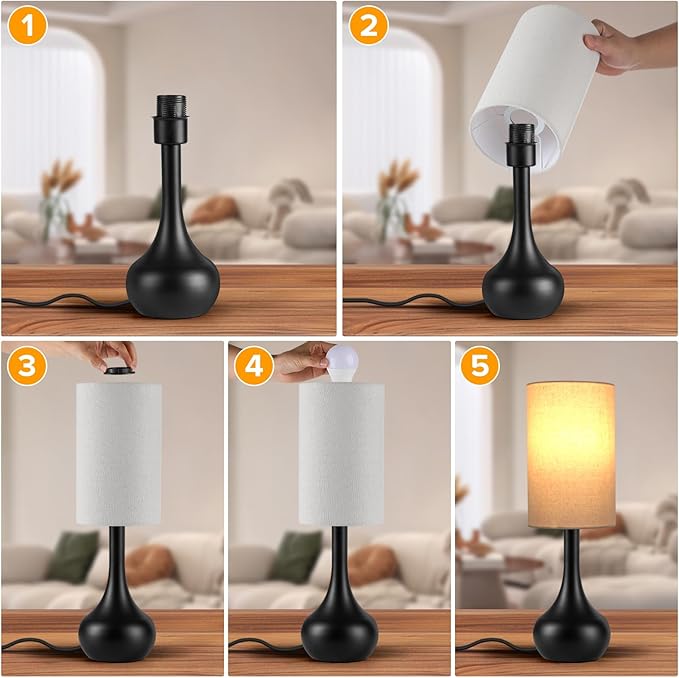 Touch Table Lamp for Nightstand, 3-Way Dimmable, Space Saving & No Assembly Required, Upgraded Small Droplet Vintage Black Bedside Lamp for Bedroom, Living Room, Office (Bulb Included)