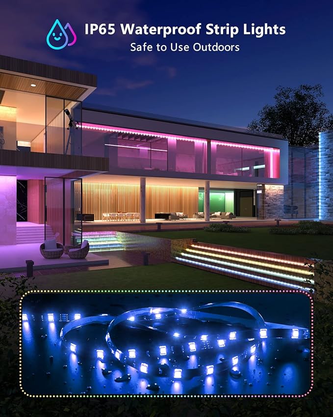 MIHEAL Led Light Strip, WiFi Wireless Smart Phone Controlled 65.6ft IP65Waterproof Strip Light Kit Black PCB 5050 LED Lights,Working with Android and iOS System,IFTTT