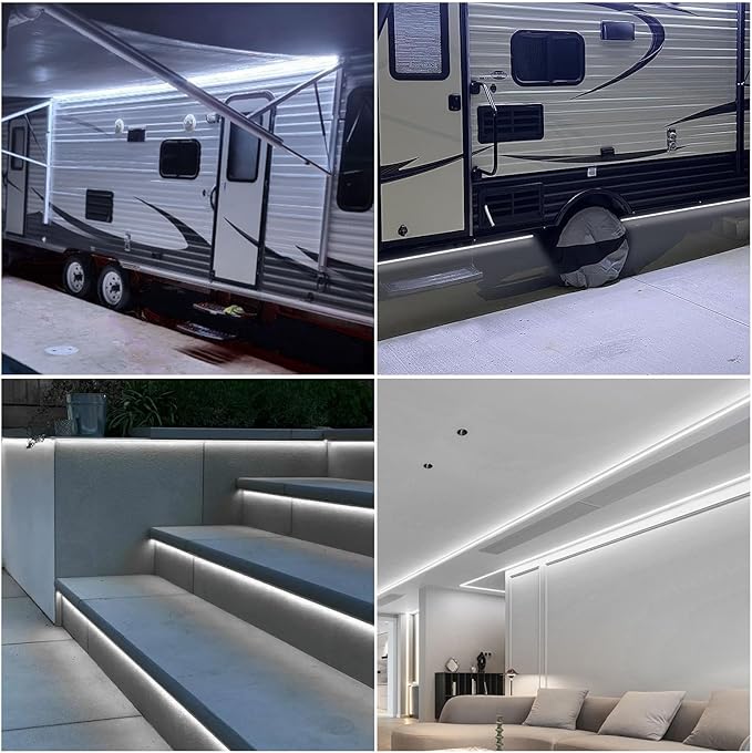 QVEVDACAR RV Awning Strip Lights, 12V 16.4FT RV Underglow Led Light Kit, Waterproof RV Exterior Awning Strip for Camper Motorhome Travel Trailer Canopy, White