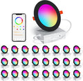Black 24 Pack Smart Recessed Lighting 4 Inch RGBCW Color Changing 12W LED Downlight with Junction Box,1080 Lumen Recessed Ceiling Light Compatible with Alexa,Dimmable by Bluetooth Control