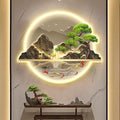 B,70 * 84cm, Mountain Tree Wall Art with Led Light, Zen Wall Art Decor, Luminous Wall Sculptures Painting, for Study Room, Dining Room, Living Room, Tea Room