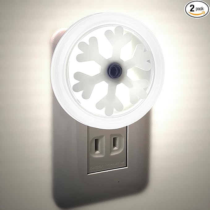 Smart LED Night Light [2-Pack], Plug-in with Auto Dusk to Dawn Sensor | Dimmable, Energy Efficient, Compact Wall Lights for Bedroom, Bathroom, Hallway, Kitchen (Snowflake White Light, 2)