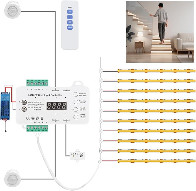 Smart Motion Sensor Stair Light for Indoor, No Wiring Required 40 inches Long COB LED Stair Lights Indoor with Remote Controller (Cool White 6000K, 16 Stairs)