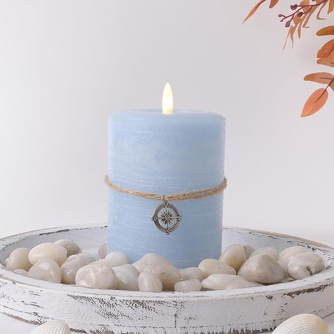 LumiPur Signature Coastal Collection Natural Glow Flickering Flameless LED Wax Pillar Candle (3.5" x 5", Powder Blue)
