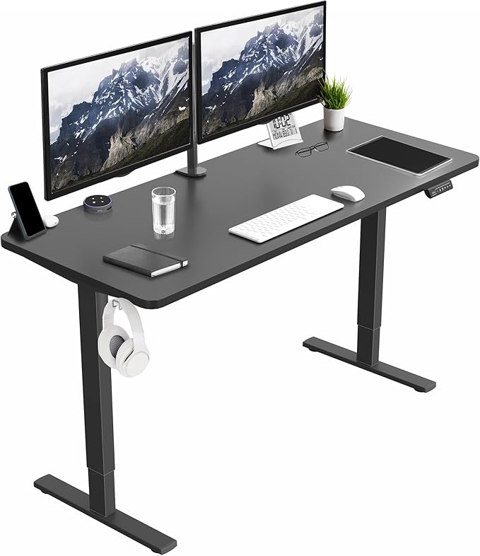 VIVO Electric 60 x 24 in Standing Desk, Memory Height Adjustment, 1B Series, Holds 220 lbs, One-Piece Black Top, Black Frame, DESK-KIT-1B6B