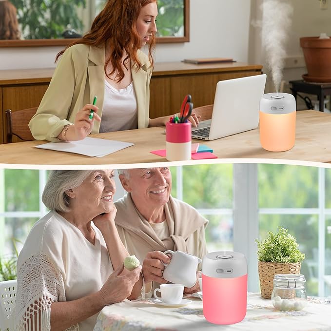 Portable Small Humidifier, 650ml Colorful Mini Humidifier for Bedroom, Office Desktop, Baby Room, Plants, Cool Mist Humidifiers(Light Gray)