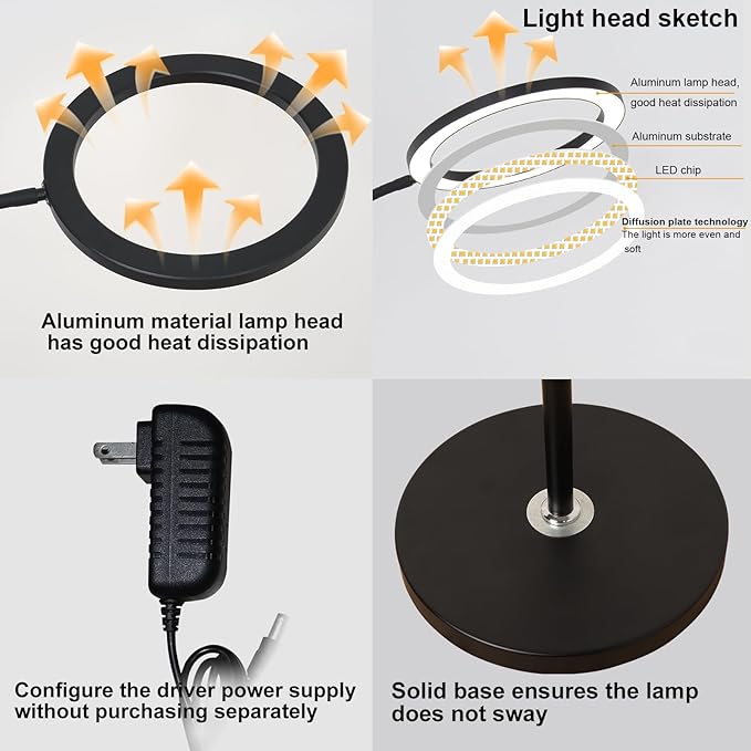 Bright 24W Dimmable LED Floor Lamps with Remote Adjustable Gooseneck Standing Light for Reading Makeup Tattoo Lash Extensions Black Modern Smart Tall Lamp Living Room Bedroom Office