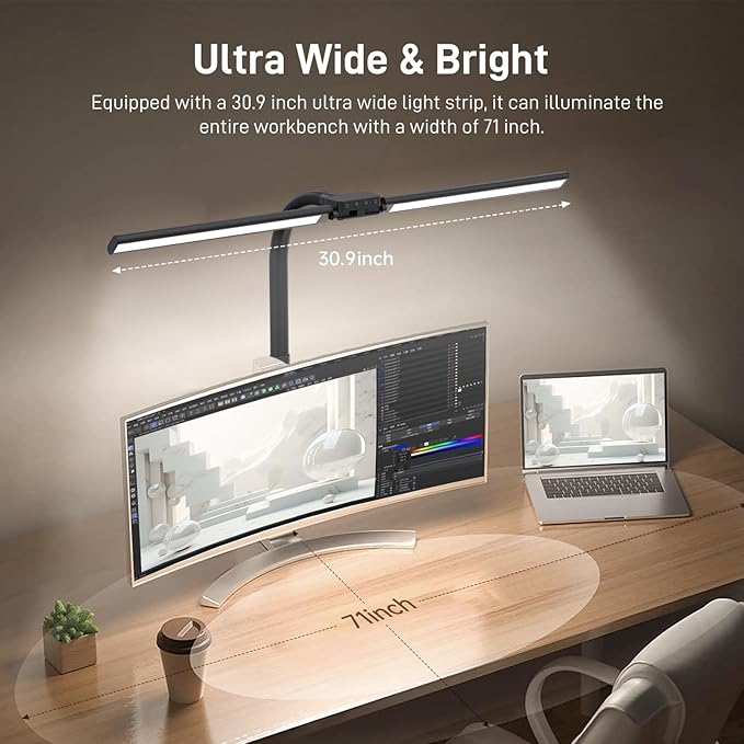 LED Desk Lamp for Home Office, Eye-Caring Desk Light with Clamp, 15W Double Head Architect Task Lamp Stepless Dimming, Flexible Gooseneck Bright Table Lamp for Study Reading Workbench Drafting