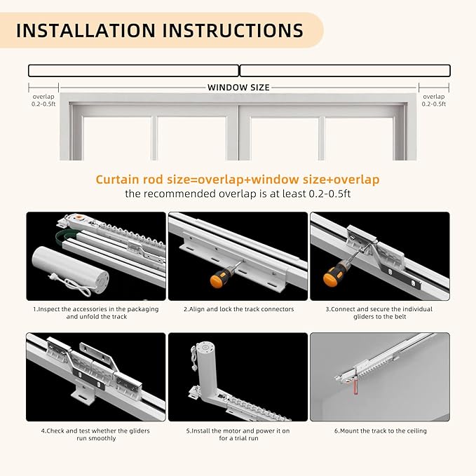 Electric Curtain Tracks | Matter over WiFi Electric Track, Smart Curtains Motorized Opener Curtains Rod with Remote Control - 118-142"