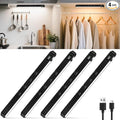 WILLED Under Cabinet & Closet Lights, Motion Sensor, Rechargeable, Magnetic, 3 Color Temps, Dimmable LED Light Bar for Indoor Kitchen Counter (4 Pack, Black)
