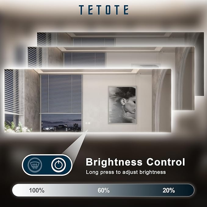 TETOTE 96 x 36 Inch LED Backlit Bathroom Mirror with Lights,Anti-Fog Lighted Mirror,Dimmable,Vanity Mirror,Wall Mounted