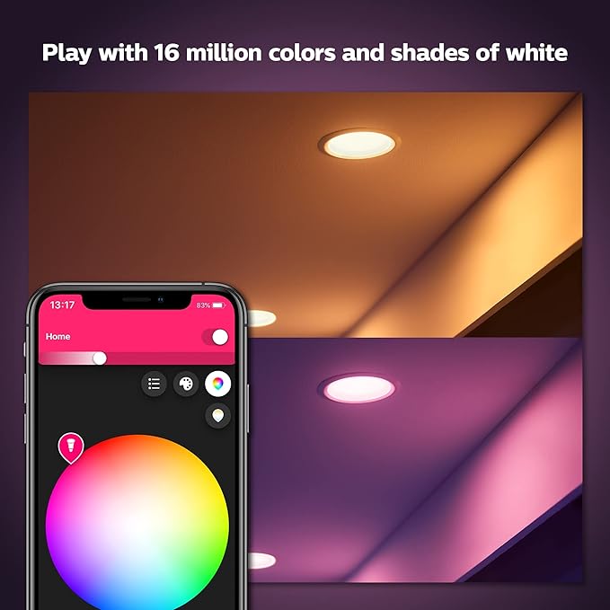 Philips Hue Smart Retrofit Recessed Lighting 4 inch - White and Color Ambiance Color-Changing Light - 850 Lumen - Control with Hue App - Works with Alexa, Google Assistant and Apple Homekit - 1 Pack