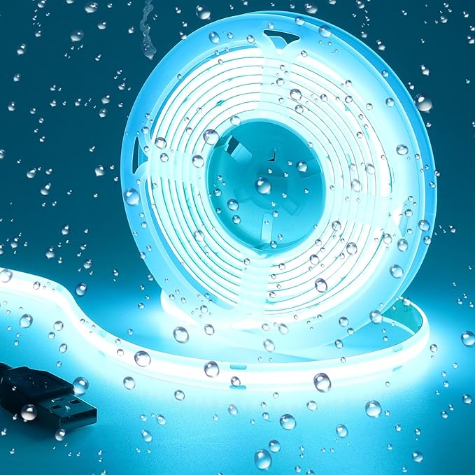 DC 5V USB COB Ice Blue LED Strip Light Dimmable USB Powered 6.6ft/2M IP65 Waterproof 640LEDs with Dimmer High Brightness Flexible LED Tape Lights