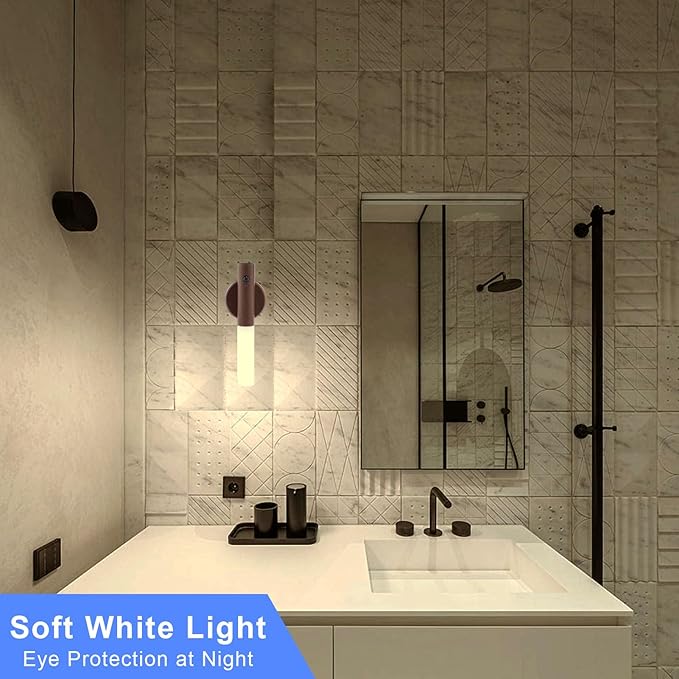 LANDGOO LED Motion Sensor Lights, Set of 2 Battery Operated Stick on Wall Sconces, Rechargeable Lighting for Hallway Stairway, Magnetic 360° Rotation for Indoor Lamps (Black Walnut Wood 2PCS)