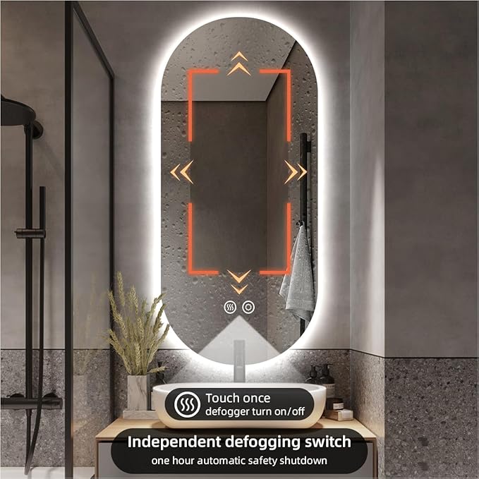 40" x 24" Oval Backlit Bathroom Mirror with Lights, Pill-Shaped LED Lighted Vanity Mirror for Wall, Anit-Fog, Stepless Dimmable, Memory Function, Frameless Smart Mirror, Shatter-Proof, CRI≥93