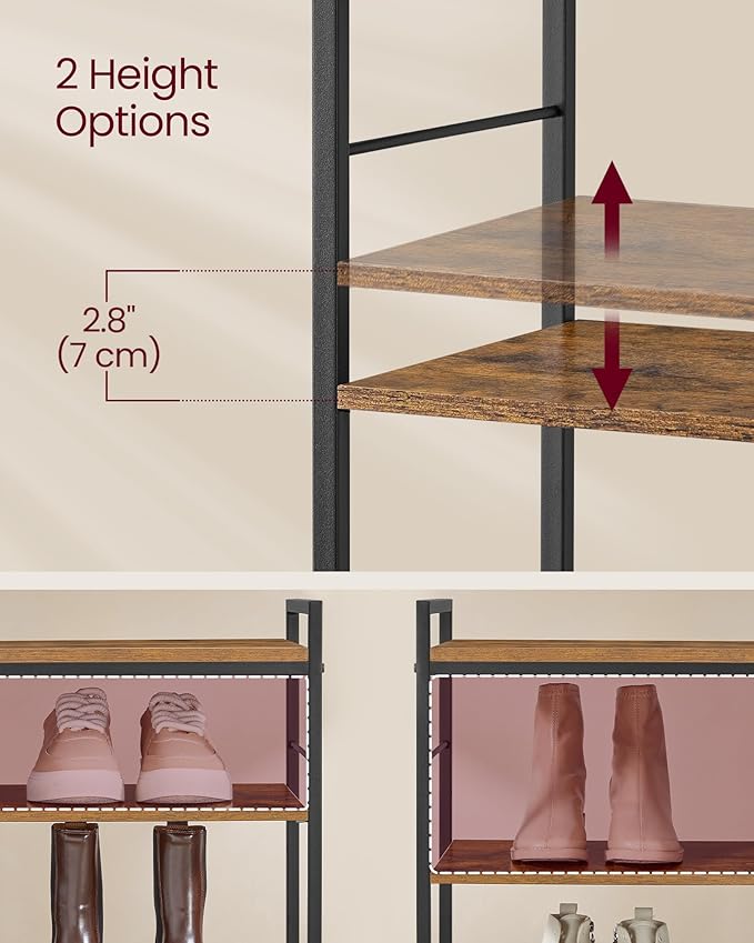 VASAGLE Hall Tree with Shoe Bench, Coat Rack Shoe Bench Set, Entryway Furniture, Multifunctional, 12 Metal Hooks, 4-Tier Shoe Rack, for Entryway, Bedroom, Rustic Brown ULSB108K01