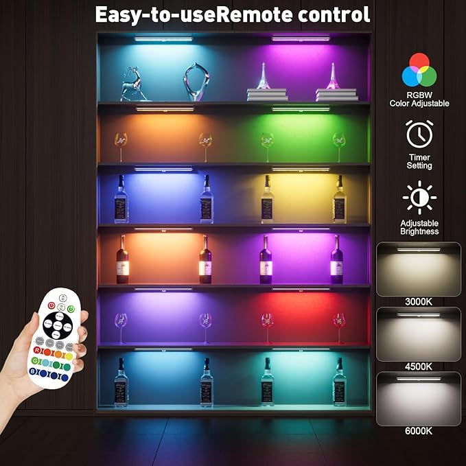 Under Cabinet Lighting Wireless,58 LED Motion Sensor Light Indoor Night Lights with Remote,Rechargeable RGB Under Cabinet Lights Bar,Dimmable Under Counter Lighting for Kitchen,Shelf(3Pack)