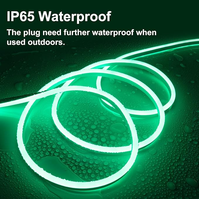 SURNIE LED Neon Lights 50ft LED Strip Lights Waterproof 110V Flexible Cuttable Connectable Rope Lights Outdoor, Green Neon Lights Decor DIY, Bar, Hotel, Commercial Building Use