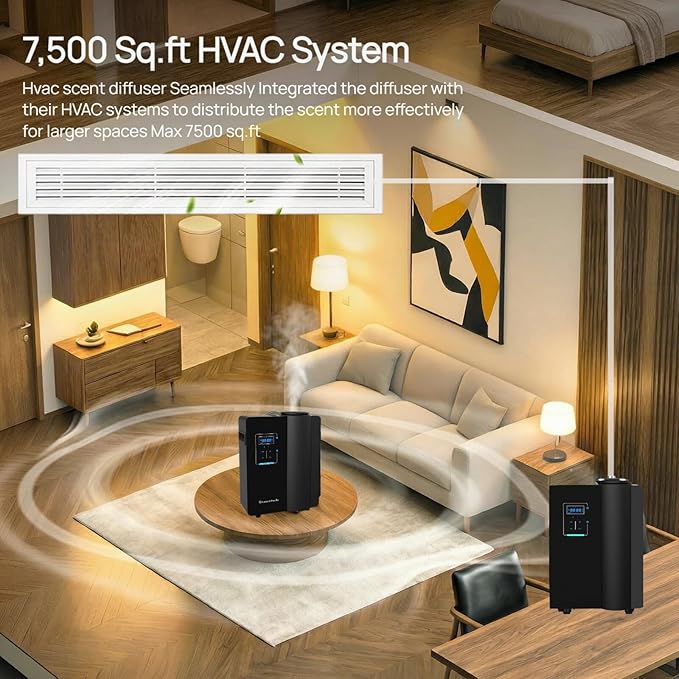 Kevinleo Waterless Essential Oil Diffuser Bluetooth for Max 7,500 Sq.Ft Whole House | 500ml Large Bottle | HVAC System Connect | Aromatherapy Air Fresheners for Large Room,Home, Office, Hotel