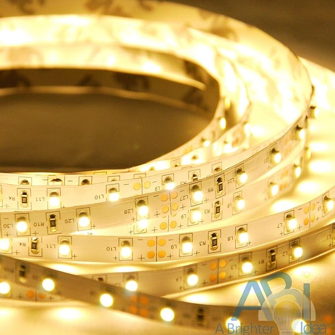 ABI Warm White Flexible LED Strip Light with AC Adapter, 300 LEDs, 5 Meters / 16.4 FT Spool, 12VDC
