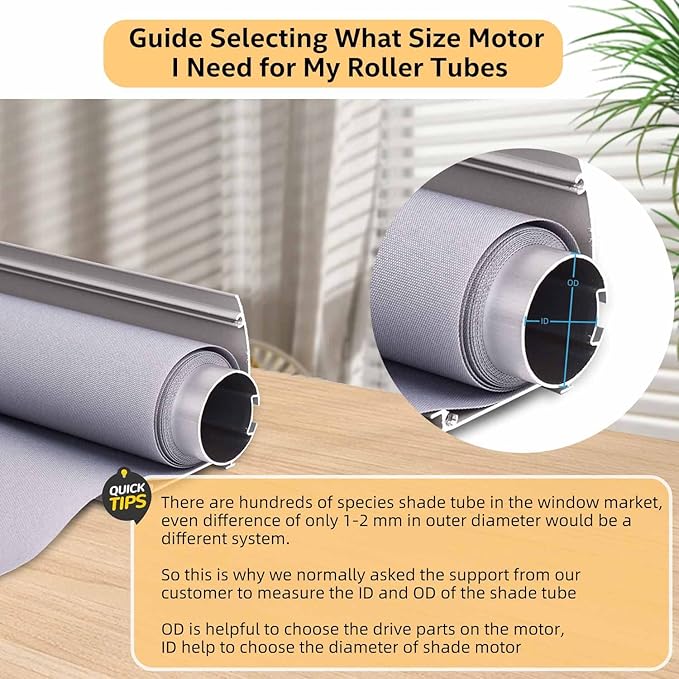 Rollerhouse Roller Blinds Tubular Motor with Rechargeable Lithium Battery for Electric Curtains Fits for 1-3/8 inch(35mm) Tube