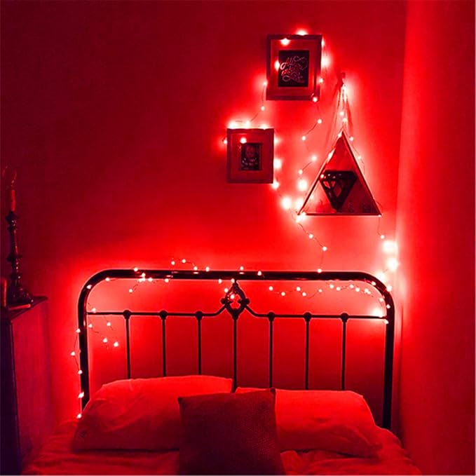 RUICHEN 20 Ft 120 LED USB Fairy String Lights with On/Off Switch, Waterproof Copper Wire Lights for Bedroom Wall Ceiling Wreath Crafts Christmas Party Mother's Day, Red, 2 Pack