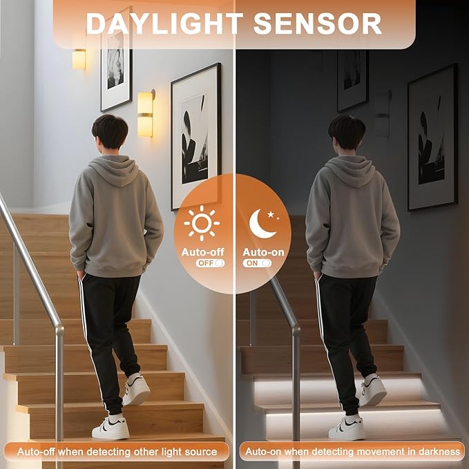 Smart Motion Sensor Stair Light for Indoor, No Wiring Required 40 inches Long COB LED Stair Lights Indoor with Remote Controller (Cool White 6000K, 20 Stairs)