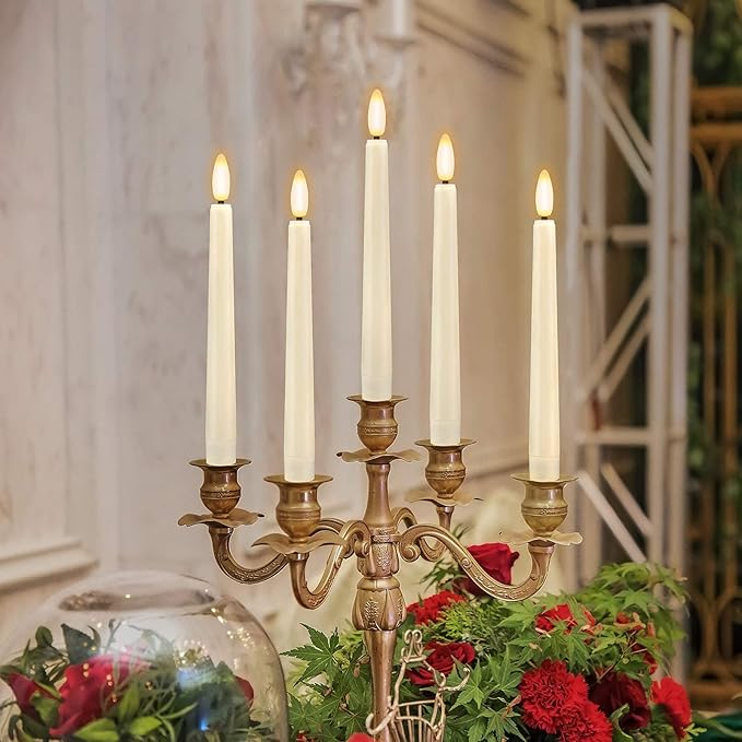 8PCS Flameless Flickering Taper Candles with 2 Remote Control and Timer, 8 Inch 3D Wick Floating Flickering Flame, Battery Operated LED Window Candle Lights, Christmas Home Wedding Decor (Ivory)