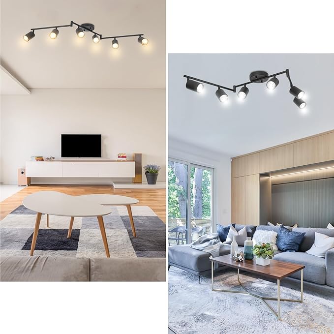 BoostArea LED 6 Light Track Lighting Kit, Black 6 Way Ceiling Spot Lighting, Flexibly Rotatable Light Head for Kitchen, Living Room, Bedroom, GU10 Bulb Not Included