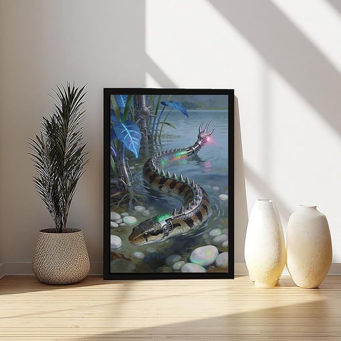 Framed Futuristic Nature Wall Art for Modern Living Room Creative Sci Fi Style Interior Decor 16x24in