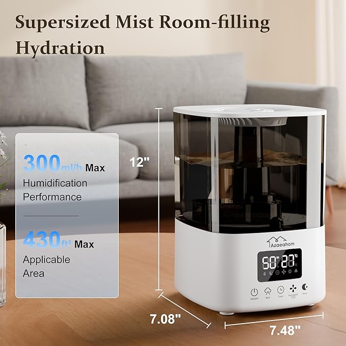 Smart Humidifiers for Bedroom, Top Fill 4L Cool Mist Air Humidifier for Large Room, Essential Oil Diffuser App Control, Fast Symptom Relief, Nightlight, 12H Quiet Runtime for Baby, Plant