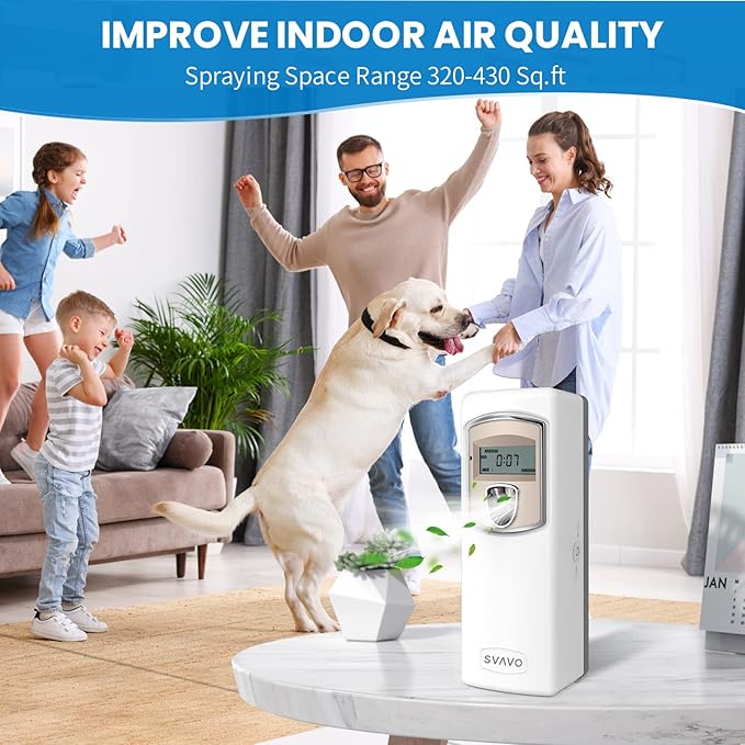 SVAVO Automatic LCD Fragrance Dispenser - Wall Mount/Free Standing ABS Auto Air Freshener Dispenser Programmable Aerosol Spray Perfume Dispenser for Bathroom, Hotel, Office, Commercial Place, White
