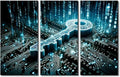 TUMOVO Wall Art for Living Room 3 Panel Key on Circuit Board Background with Binary Code Poster for Home Wall Decoration, Security Concept Posters and Prints, Ready to Hang, 60" Wx40 H