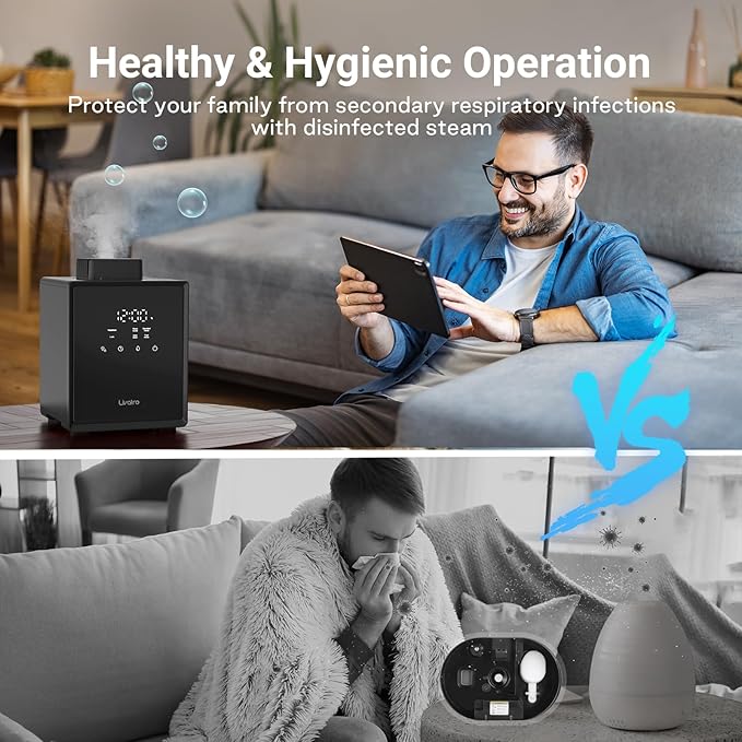 Stainless Steel Humidifier, 3L Warm Mist Humidifier, Easy Clean with Warm Steam Humidifier, Healthy Air Mist Humidifiers for Bedroom Living Room, with Sleep Mode and Auto-off Setting