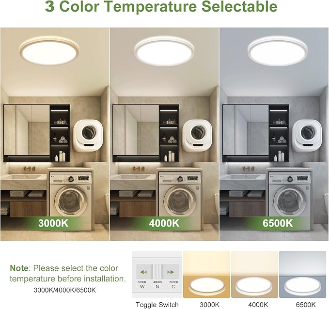 24W Motion Sensor LED Ceiling Light Wired, 2400lm 12Inch 2700K/4000K/6500K IP54 Flush Mount Lighting Fixture with Remote, Radar Motion Activated Ceiling Lamp for Hallway Laundry Porch Stair Closet
