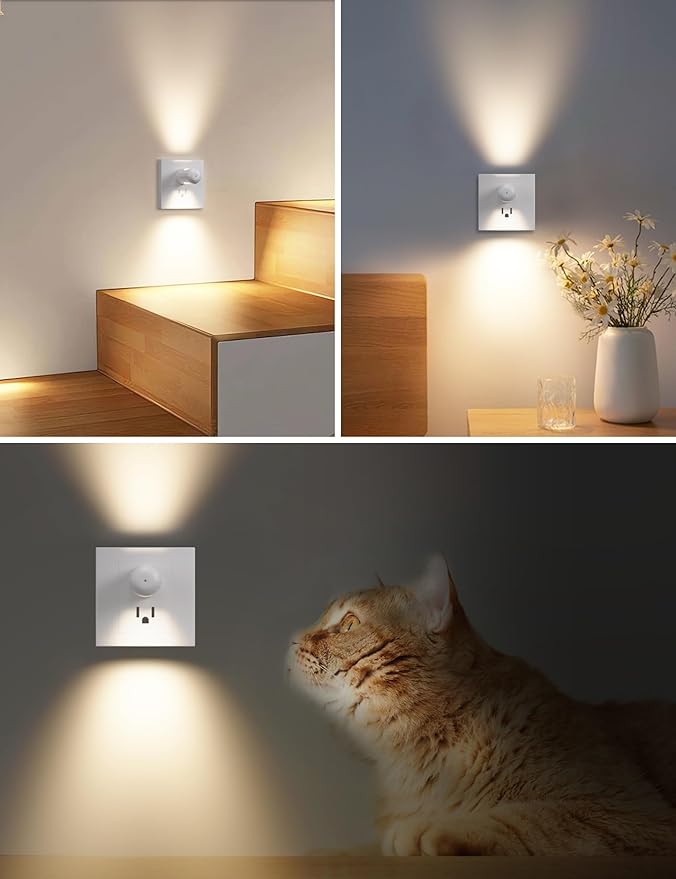 6-Pack Mini LED Plug-in Night Light, Auto On/Off with Dusk to Dawn Sensor, 2700K Warm White, 360° Adjustable Lighting for Bedroom, Bathroom, Hallway, Stairs, Kids Room