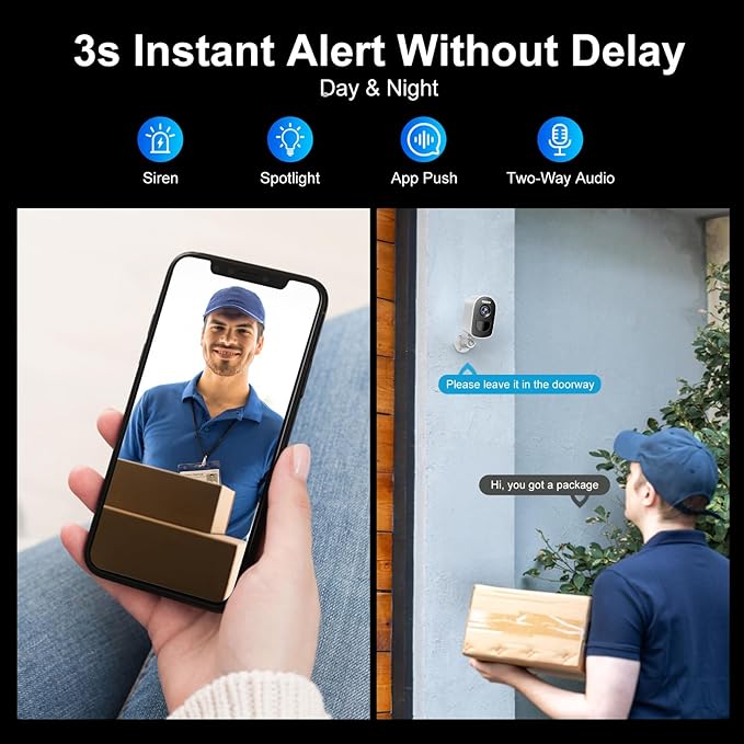 Security Cameras, Wireless Camera Outdoor Powered by Solar & Battery, 2K Cameras for Home Security, Color Night Vision, PIR Motion Detection,2-Way Talk,SD/Cloud Storage,2.4G/5GHz Wifi Solar Camera