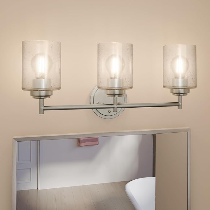 Kichler Winslow 21.5" Vanity Light in Brushed Nickel, 3-Light Transitional Bathroom Light with Clear Seeded Glass. (21.5" W x 9.25" H), 45886NI
