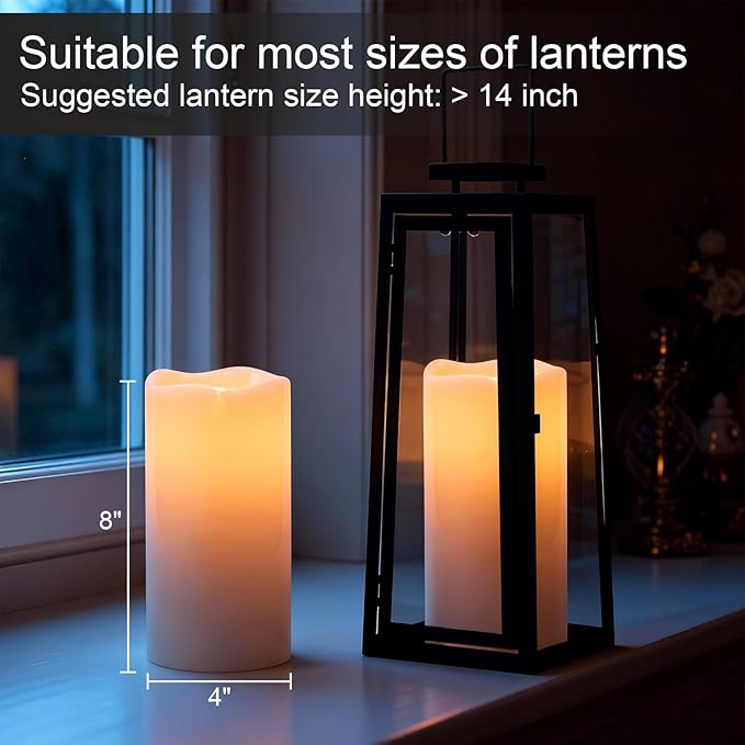 Outdoor Candles Waterproof, 8” x 4” Large Battery Operated Candles with Remote Timer, Pillar Flameless Outdoor Candle Flickering for Lartern Porch Patio Gardern Decor(Set of 2)