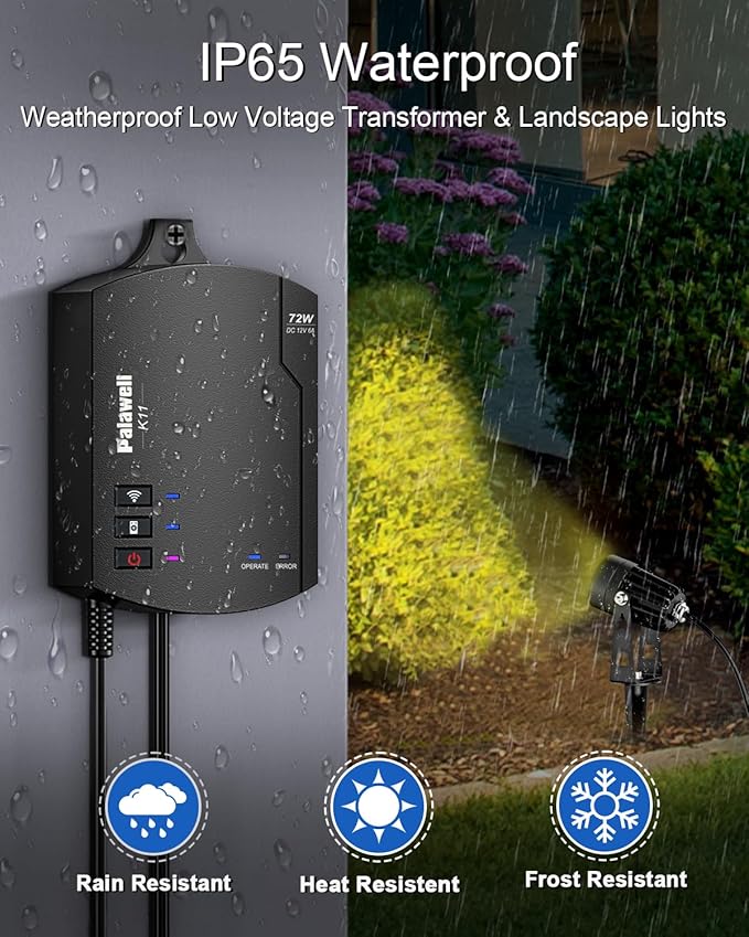 8-Pack Low Voltage Landscape Lighting Kit with WiFi 72W Transformer, 3W LED Spotlights with 65ft Cable, App and Voice Control, 3000K Warm White, 12-24V, IP65 Outdoor Pathway Uplights