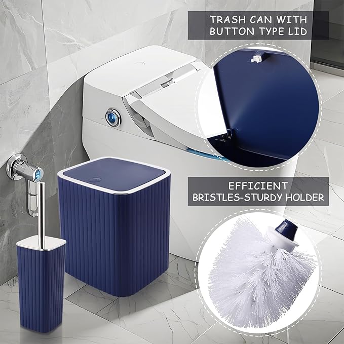 XLHOMO Navy Blue Bathroom Accessories Set - Gorgeous Bathroom Set, 10PC Bathroom Accessory Set, Toilet Brush, Trash Can, Qtip Holder & Soap Dispenser