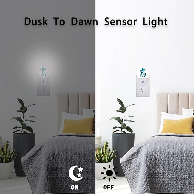 Green Mermaid Jellyfish Night Lights Plug into Wall for Girls Boys Room,Night Light LED Lamp Dusk to Dawn Sensor Round Lamp for Bedroom Bathroom Hallway Home Wall Decor