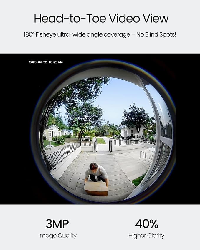 ieGeek Video Doorbell Camera Wireless, Head-to-Toe 180° Ultra Clear, 2K 3MP HD Video No Subscription Fee, Smart Motion Detection, Real-time Alerts, Support Local Storage, Only 2.4GHz WiFi