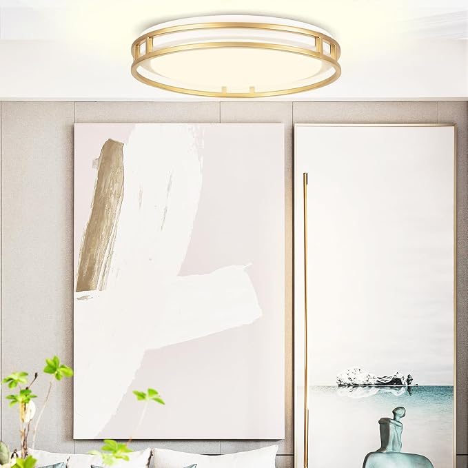 13 Inch LED Flush Mount Ceiling Light Fixture, 26W, Super Bright 1700 Lumens, 3 Color 3000K/4000K/5000K, Dimmable Ceiling Lamp for Bedroom Hallway Bathroom Kitchen Laundry (White Gold)