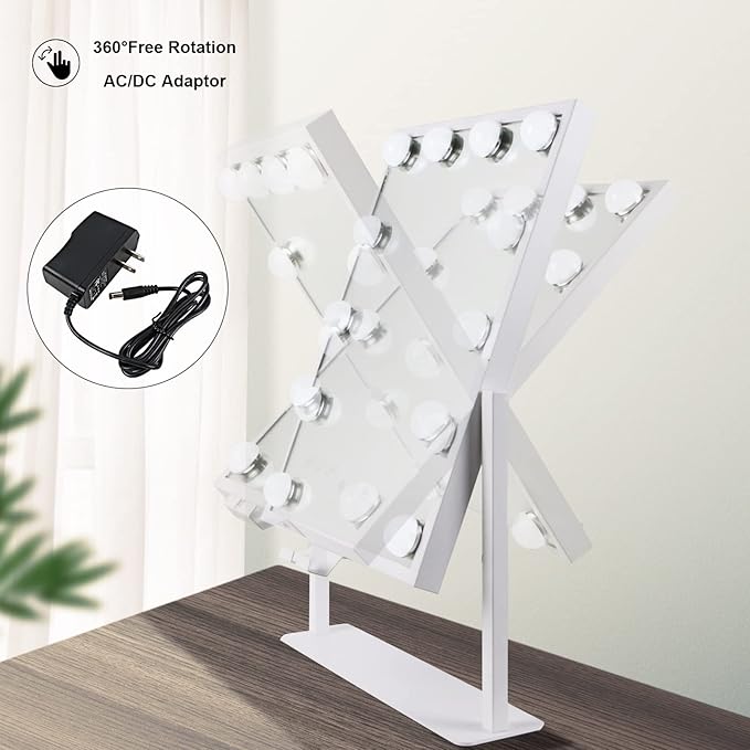 Vanity Mirror with Lights, Hollywood Lighted Makeup Mirror with Phone Holder, Smart Touch Control, 3 Color Lighting Modes, Detachable 10X Magnification, 360°Rotation(White)
