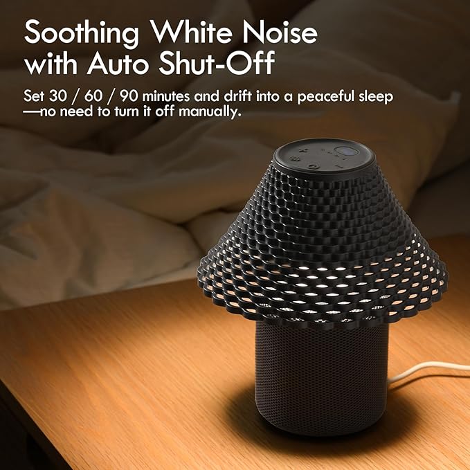 Bedside Table Lamp with White Noise Machine - 10 Soothing Sounds, Gesture Control Sensor & Dimmable Night Light - 30/60/90 Min Auto-Off Timer for Sleep, Nursery, Office & Home Decor- Gray