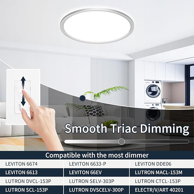 MOONSEA Flush Mount LED Ceiling Light Fixture Brushed Nickel 32W, 16 Inch Dimmable 3000K-4000K-6500K 3 Color Selectable Ceiling Lamp 3200LM Low Profile Ceiling Light for Kitchen Bedroom Hallway