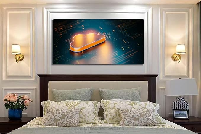 Wibinuki Wall Art Wall Decor Wall Paintings Glowing Orange Cloud Computing Symbol On High Tech for Living Room Bedroom Bathroom Home Decor Can Be Hung Directly 20"x 40"