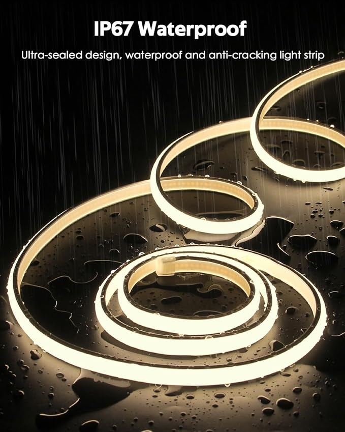 10FT COB LED Strip Lights 110V 3000K Warm White COB Led Rope Lights Outdoor Waterproof with Switch Plug in 288Leds/M High Density AC110V-120V LED Tape Lights for Bedroom Backyards Holiday 3M